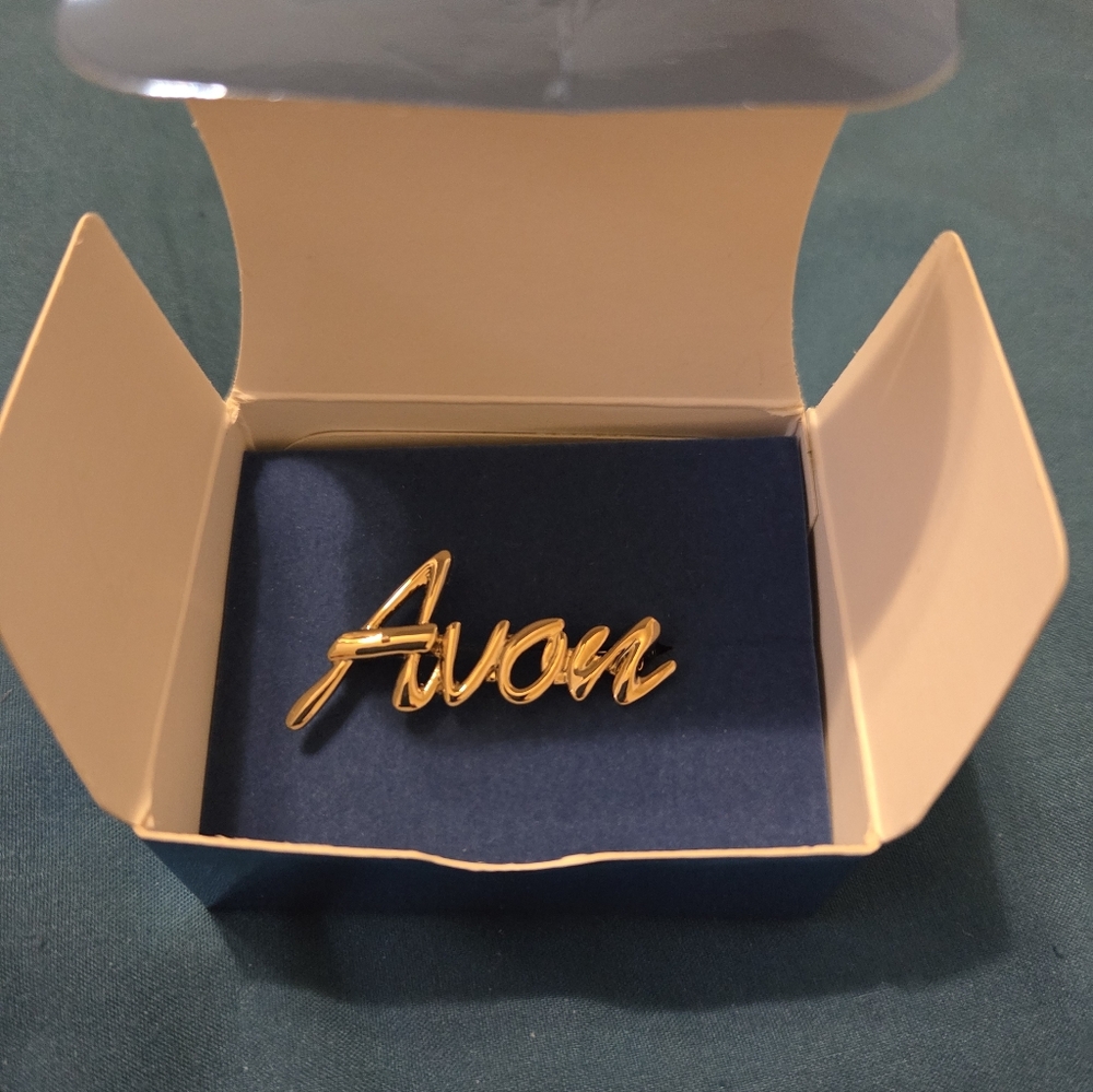 Avon Gold Script Brooch Pin